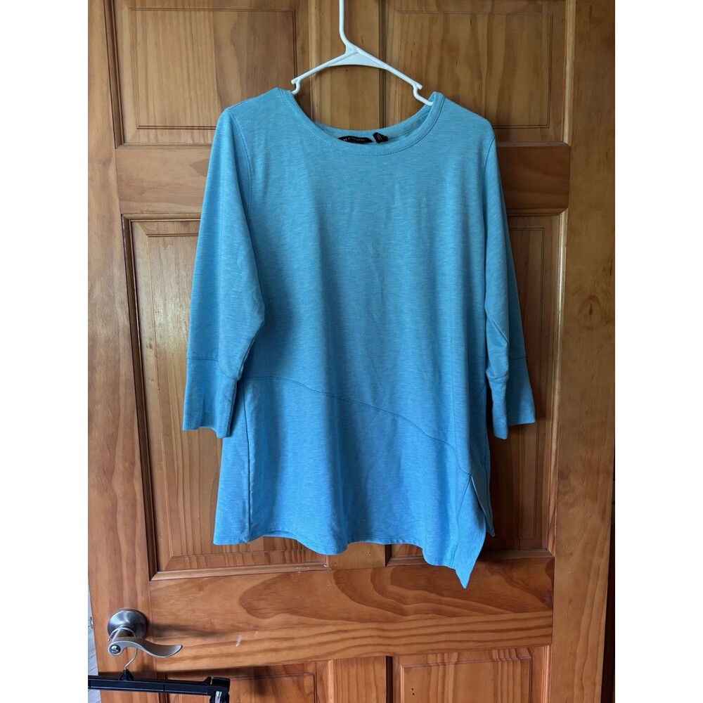 H by Halston Woman Size Medium Crew Neck 3/4 Sleeve Blue Tunic Top